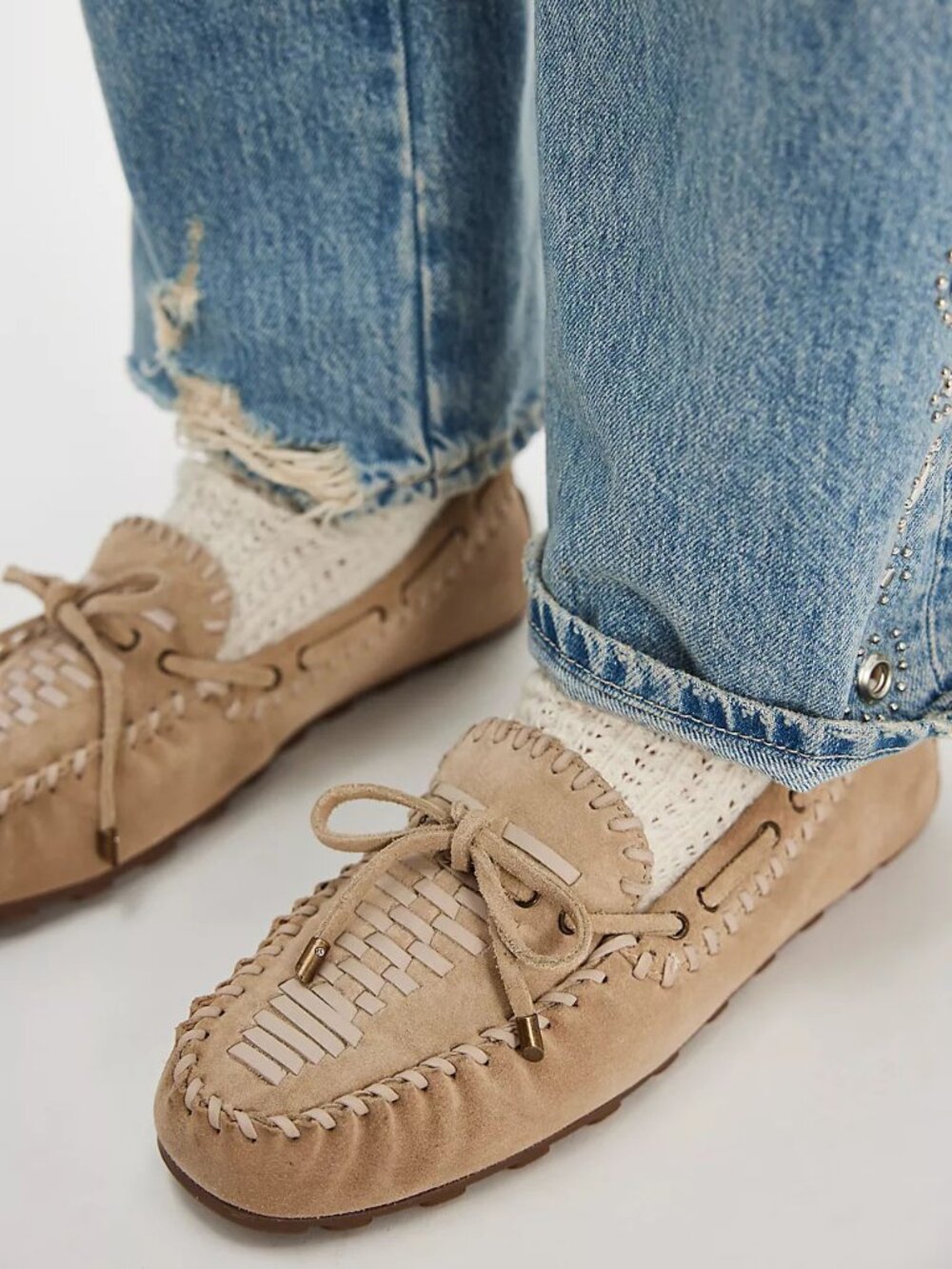 🆕 FREE PEOPLE Misty Suede Moccasins / Sunstone Sand Suede